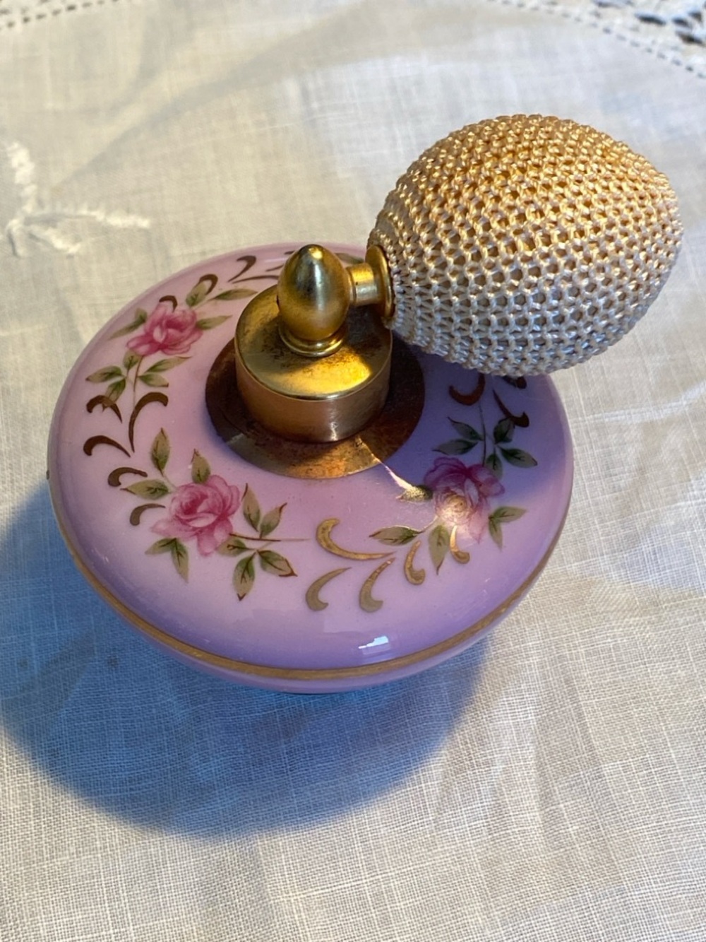 Vtg HolmSpray Pink Purple 200/6 Atomizer Perfume Bottle with Gold Accent Empty